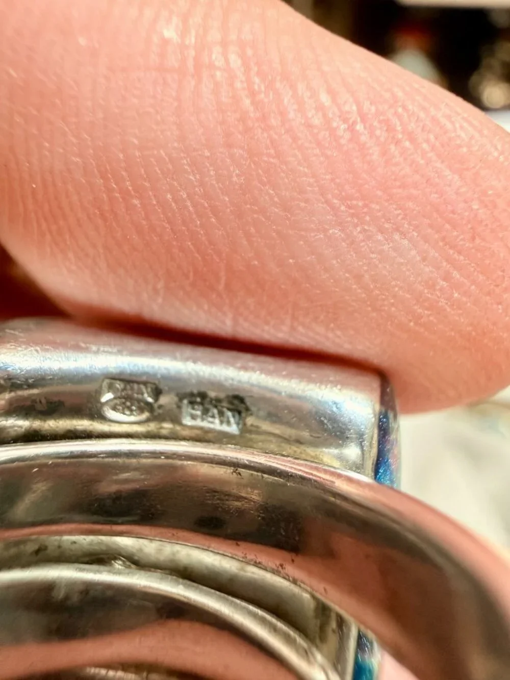 Sterling silver chunky Dichronic glass ring